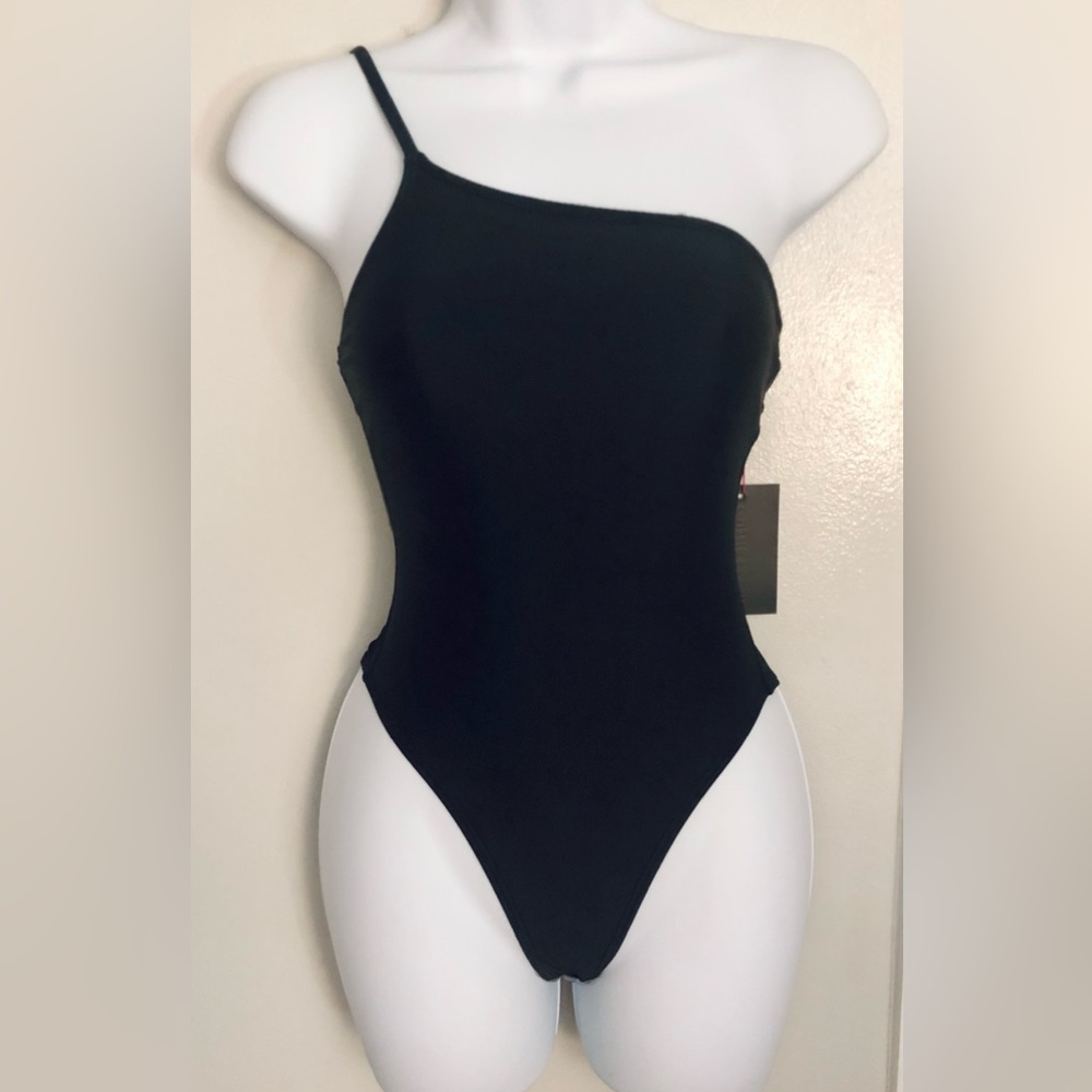 Black Asymmetric One Shoulder Swimsuit